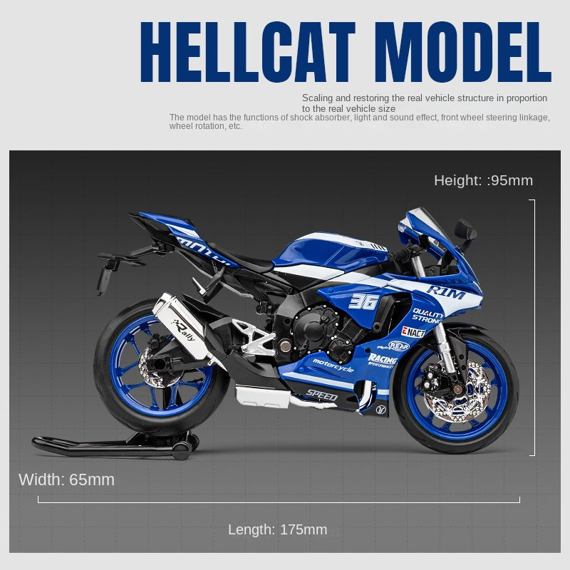 Jiaye 1:12 Scale Die-Cast Alloy Motorcycle Model Toy Compatible with Yamaha YZF-R1M - Sound & Light, Steering & Shock Absorption - Superbike Collection