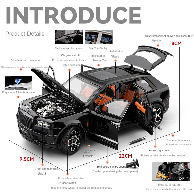 Chezhi 1:20 Die-Cast Alloy Model - Compatible with Rolls-Royce Cullinan Black Badge - Ultimate Luxury SUV with Starlight Headliner, Foldable Spirit of Ecstasy, Umbrella Model, Opening Doors, Sound & Light, Pull-Back Action, Shock Absorption & Steering