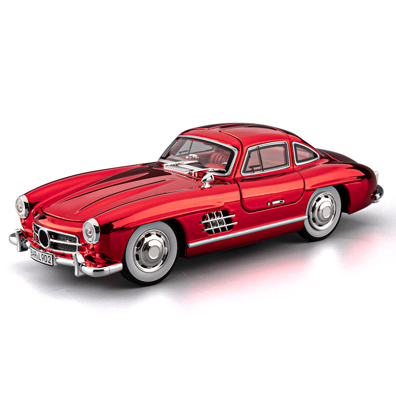 Chezhi 1:24 Chrome Edition Die-Cast Alloy Model - Compatible with Mercedes-Benz 300SL Gullwing - Classic Icon with Opening Doors, Sound & Light, Pull-Back Action, Shock Absorption & Interactive Steering Wheel