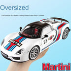OK 1:18 Scale Die-Cast Alloy Model Toy Compatible with Porsche 918 Martini Racing Edition - Removable Roof, Opening Doors, Sound & Light, Shock Absorption, Steering, Horn & Adjustable Rear Wing - Hybrid Hypercar Collection