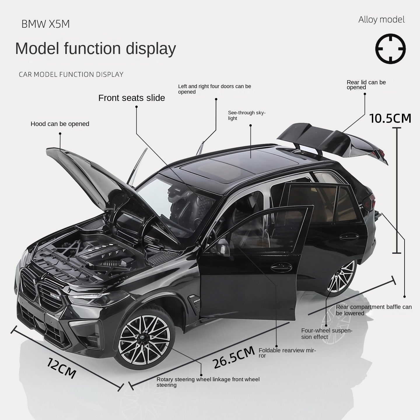 Black Mamba 1:18 Scale Licensed BMW X5 M Die-Cast Alloy Static Model - Opening Doors, Shock Absorption, Steering, Adjustable Seats & Foldable Mirrors - Luxury Performance SUV Collection