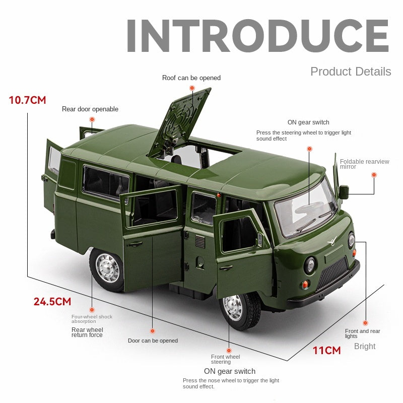 Chezhi 1:18 Die-Cast Alloy UAZ “Patriot” / “Hunter” Model - Russian Off-Road SUV with Opening Doors, Sound & Light, Pull-Back, Shock Absorption, Openable Roof & Foldable Mirrors