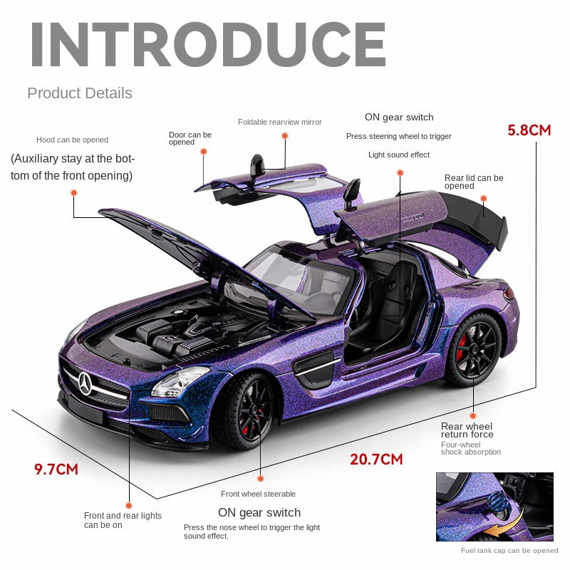 Chezhi 1:24 Die-Cast Alloy Model - Compatible with Mercedes-Benz SLS AMG - Feature-Packed with Opening Doors, Realistic Sound & Light, Pull-Back Action, Shock Absorption & Steering - Collector's Edition