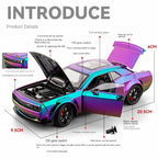 Chezhi 1:24 Chrome Edition Die-Cast Alloy Model - Compatible with Dodge Hellcat Muscle Car - Feature-Packed with Opening Doors, Realistic Sound & Light, Pull-Back Action, Shock Absorption, Steering & Horn