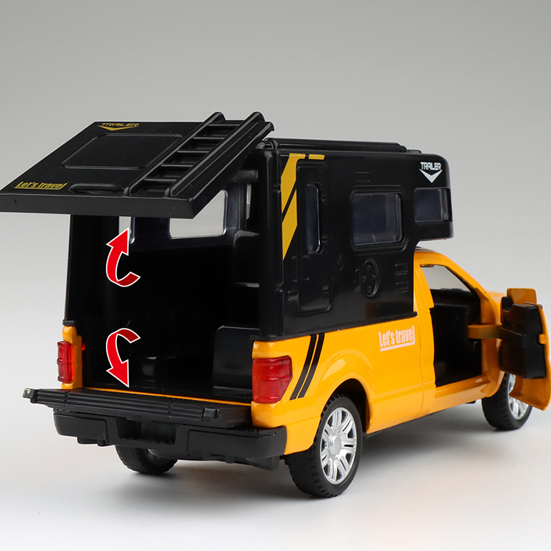 CLX 1:32 Scale Die-Cast Alloy Model Toy Compatible with Ford F-150 Camper - Opening Doors, Sound & Light, Pull-Back Function - Adventure Vehicle Collection
