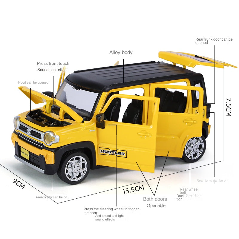 Qiyi 1:22 Scale Licensed Suzuki Hustler Die-Cast Alloy Model Toy - Opening Doors, Sound & Light, Pull-Back Function & Horn - Official Kei Car Collection