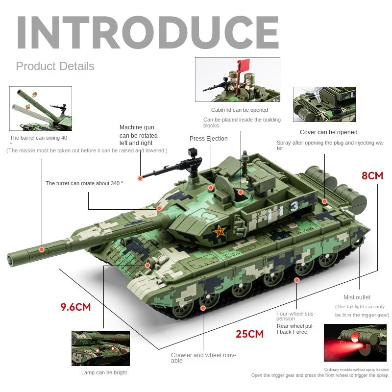 Chezhi 1:35 Scale Type 99A Main Battle Tank Die-Cast Alloy Model Toy - Smoke Effect, Movable Tracks & Wheels, Opening Hatches, Sound & Light, Pull-Back Function - Modern Armor Collection