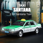 XHD 1:24 Scale Die-Cast Alloy Model Toy Compatible with Santana - Police / Driving School / Taxi Designs, Opening Doors, Sound & Light, Pull-Back Function, Shock Absorption & Steering - Multi-Role Vehicle Collection