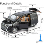 Juguete modelo ZGTX de aleación fundida a presión a escala 1:24 compatible con Denza D9: puertas que se abren, sonido e iluminación, función de retroceso, amortiguación, dirección y bocina. Colección de monovolúmenes de lujo.