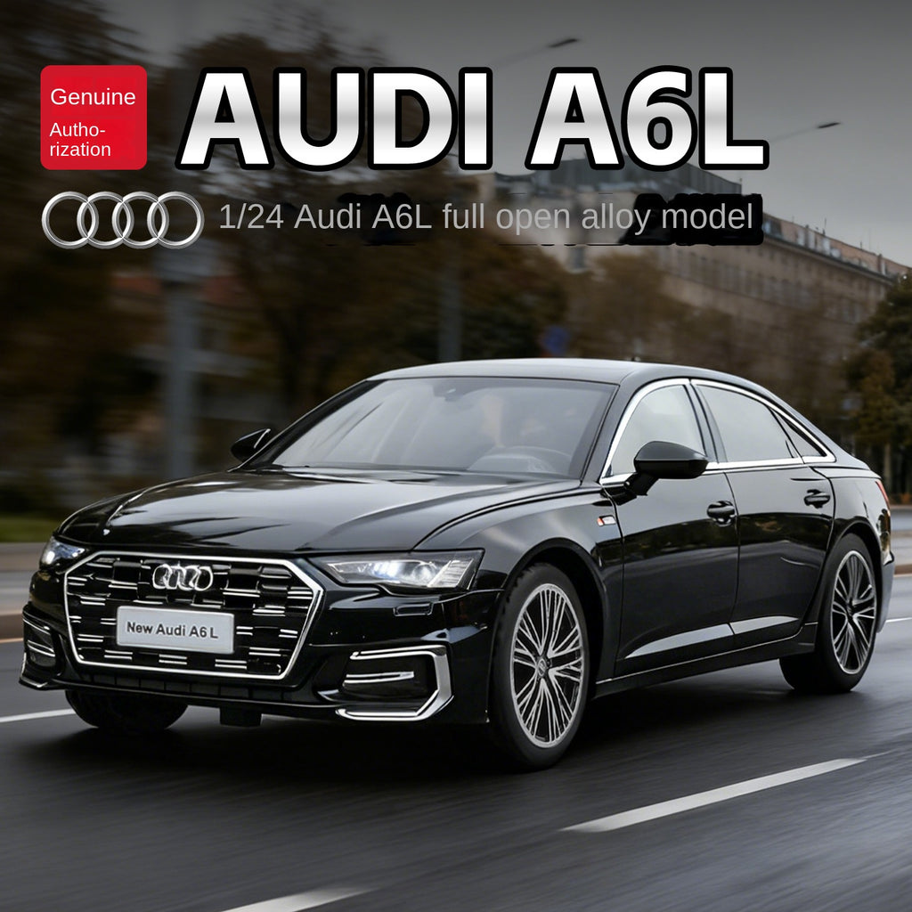 Black Mamba 1:24 Scale Licensed Audi A6L Die-Cast Alloy Model Toy - Opening Doors, Sound & Light, Pull-Back Function, Shock Absorption, Steering, Horn & Adjustable Seats - Luxury Sedan Collection