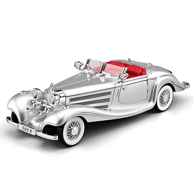 Chezhi 1:18 Scale Die-Cast Alloy Model Toy Compatible with Mercedes-Benz 500K - Opening Doors, Sound & Light, Pull-Back Function, Shock Absorption, Steering & Horn - Classic Vintage Car Collection