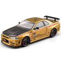 Chezhi 1:24 Scale Tuned Edition Die-Cast Alloy Model Toy Compatible with Nissan Skyline GT-R R34 - Opening Doors, Sound & Light, Pull-Back Function, Shock Absorption, Steering, Horn, Foldable Mirrors & Removable Fuel Cap - JDM Sports Car Collection