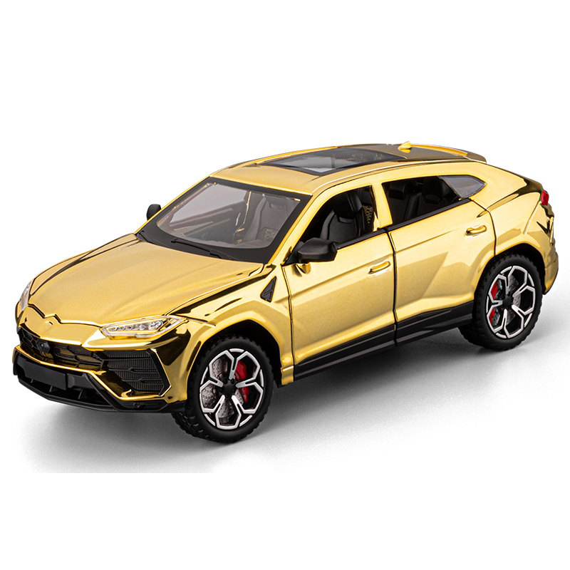 Chezhi 1:24 Scale Chrome Plated Die-Cast Alloy Model Toy Compatible with Lamborghini Urus - Opening Doors, Sound & Light, Pull-Back Function, Shock Absorption, Steering, Horn & Foldable Mirrors - Luxury SUV Collection