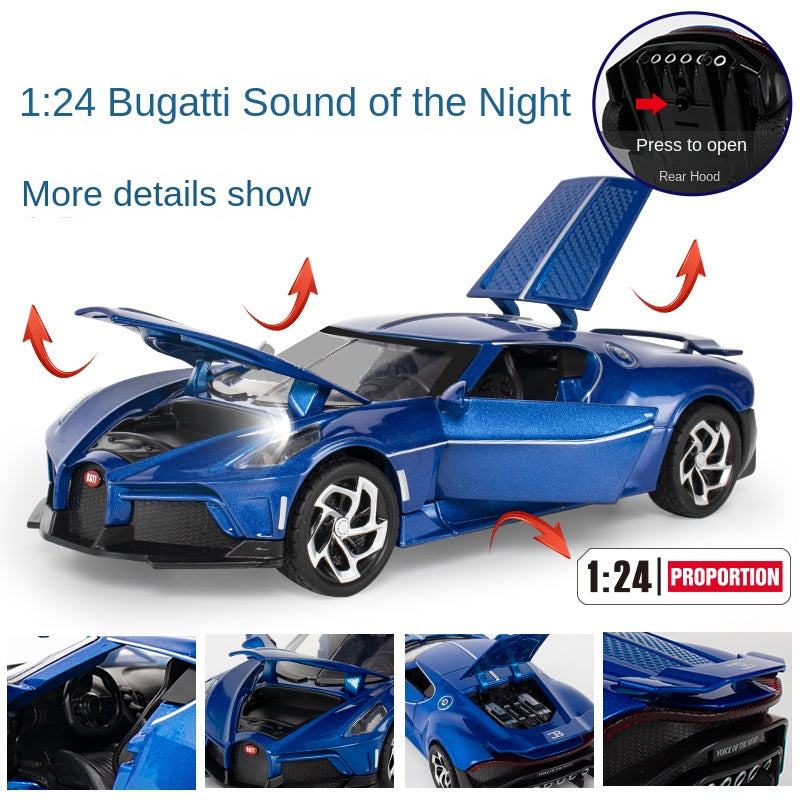 Black Mamba 1:24 Die-Cast Alloy Model - Compatible with Bugatti La Voiture Noire - One-of-One Hypercar with Opening Doors, Sound & Light, Pull-Back Action & Adjustable Rear Wing