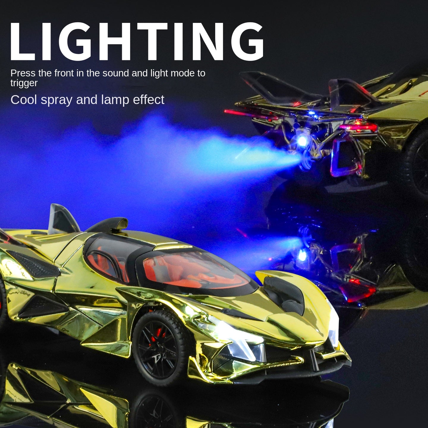 Apollo Intensa Emozione, modelo de aleación fundida a presión, edición cromada, escala 1:24, XHD: efecto humo, puertas que se abren, sonido e iluminación, función de retroceso y amortiguación - Colección Hypercar