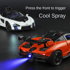 McLaren Senna, modelo de aleación fundida a presión, edición Smoke Effect, escala XHD 1:24: puertas que se abren, sonido e iluminación, función de retroceso, amortiguación, dirección y bocina - Colección Hypercar