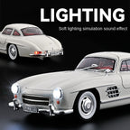 Chezhi 1:18 Scale Die-Cast Alloy Model Toy Compatible with Mercedes-Benz 300SL - Opening Doors, Sound & Light, Pull-Back Function, Shock Absorption, Steering & Horn - Classic Sports Car Collection