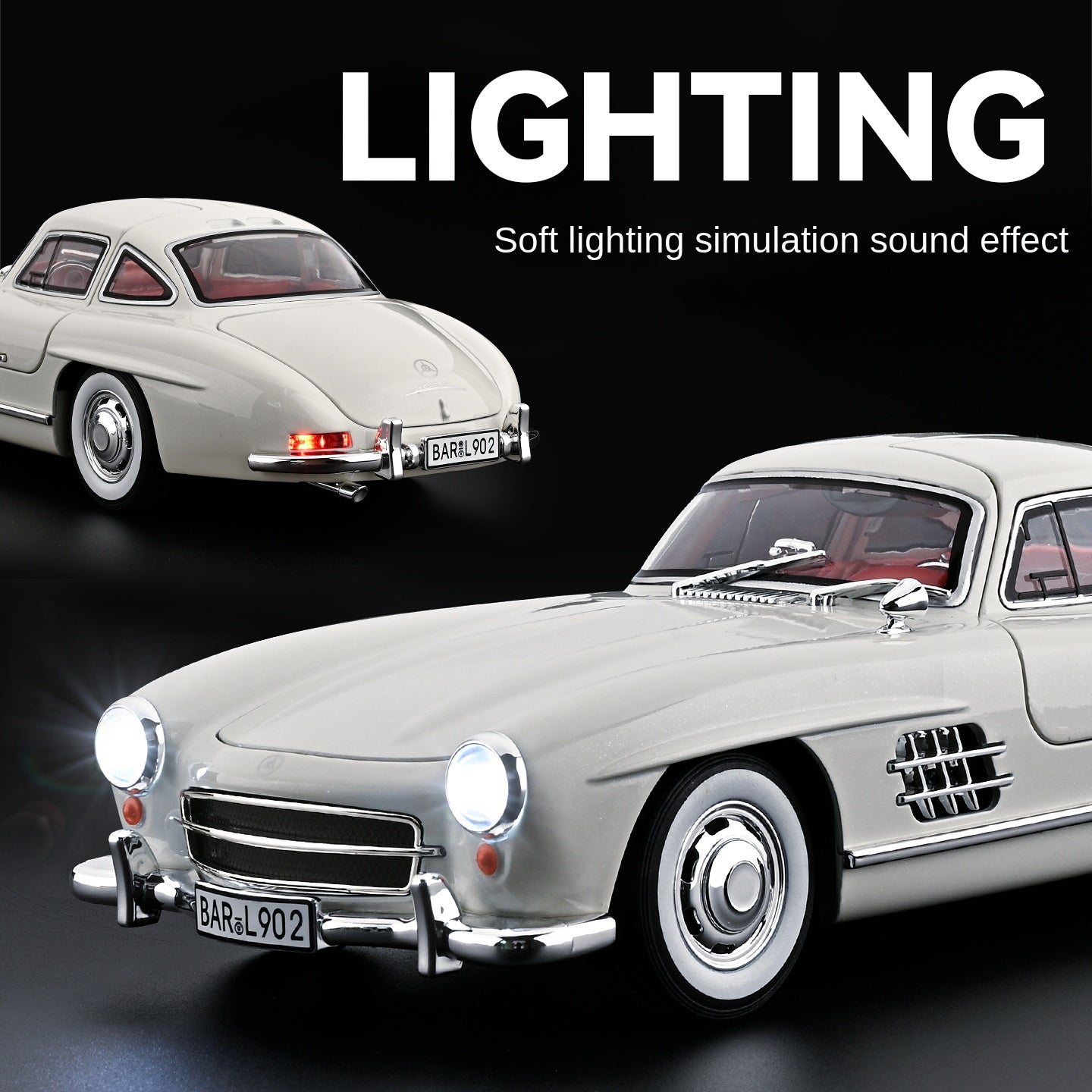 Chezhi 1:18 Scale Die-Cast Alloy Model Toy Compatible with Mercedes-Benz 300SL - Opening Doors, Sound & Light, Pull-Back Function, Shock Absorption, Steering & Horn - Classic Sports Car Collection