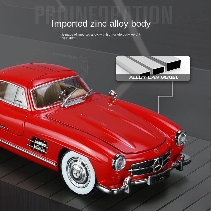Jinglifang 1:24 Scale Die-Cast Alloy Model Toy Compatible with Mercedes-Benz 300SL - Opening Doors, Sound & Light, Pull-Back Function, Shock Absorption & Steering - Classic Sports Car Collection