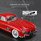 Jinglifang 1:24 Scale Die-Cast Alloy Model Toy Compatible with Mercedes-Benz 300SL - Opening Doors, Sound & Light, Pull-Back Function, Shock Absorption & Steering - Classic Sports Car Collection