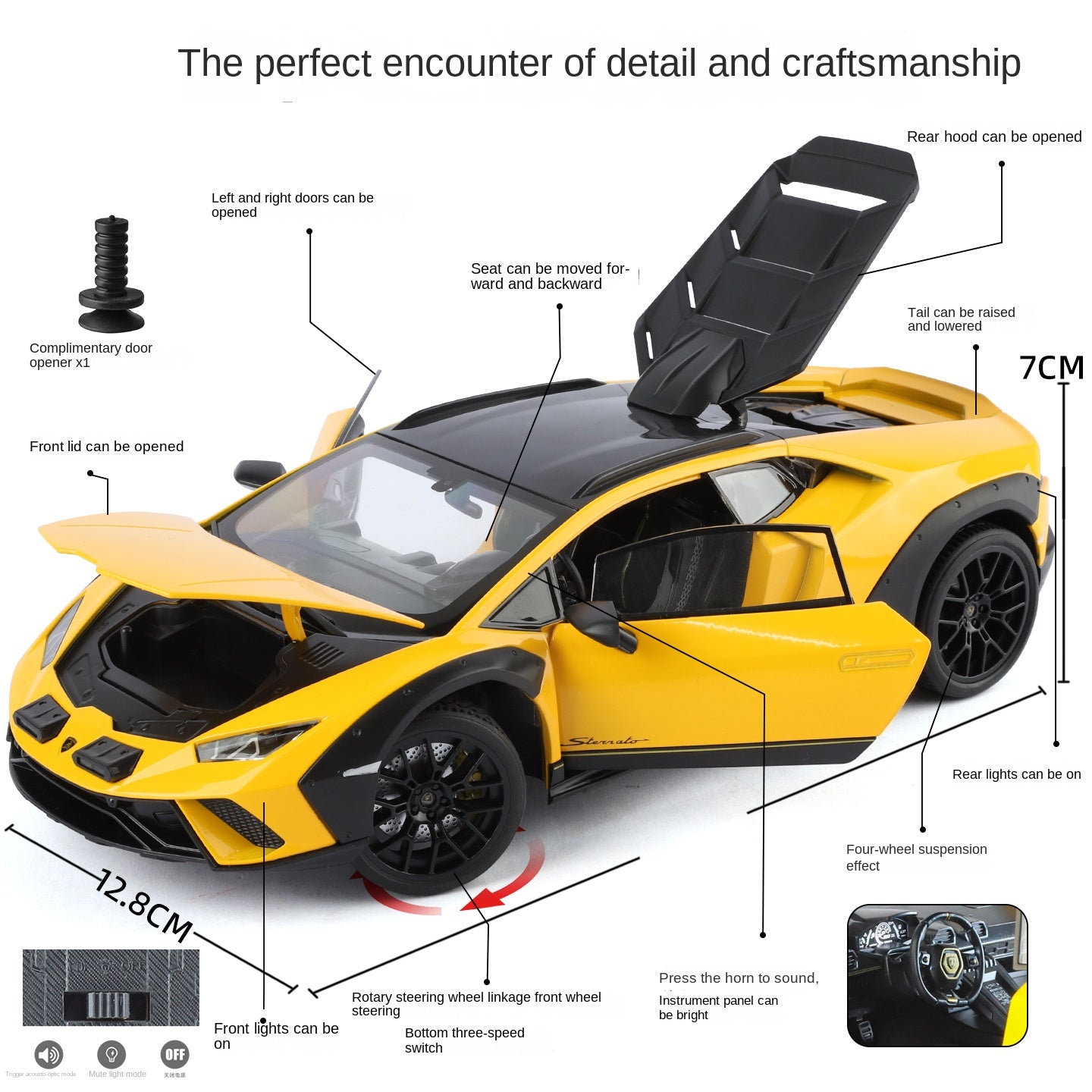 Black Mamba 1:18 Scale Licensed Lamborghini Huracán Sterrato Die-Cast Alloy Model Toy - Opening Doors, Sound & Light, Shock Absorption, Steering, Horn, Adjustable Rear Wing & Adjustable Seats - Off-Road Supercar Collection
