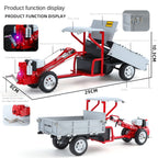 QiYi 1:16 Die-Cast Walk-Behind Tractor Model - Retro Farm Vehicle with Simulated Starting Crank, Coasting Action, Sound & Light, Steering, Liftable Trailer & Removable Tailgate