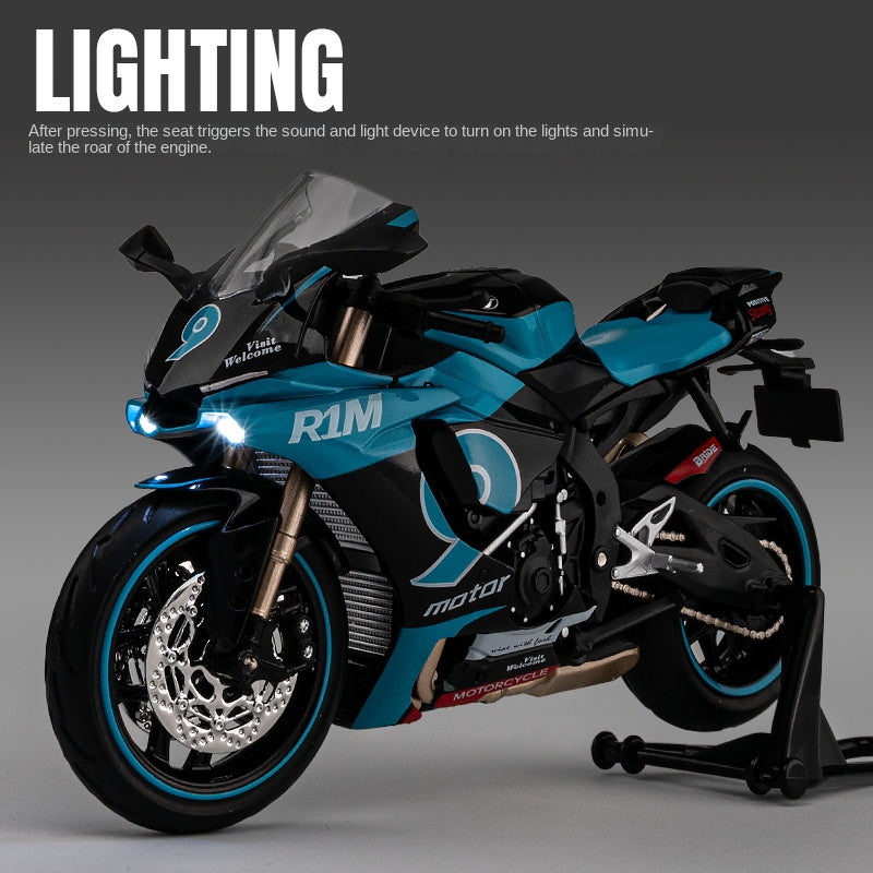 Jiaye 1:12 Scale Die-Cast Alloy Motorcycle Model Toy Compatible with Yamaha YZF-R1M - Sound & Light, Steering & Shock Absorption - Superbike Collection