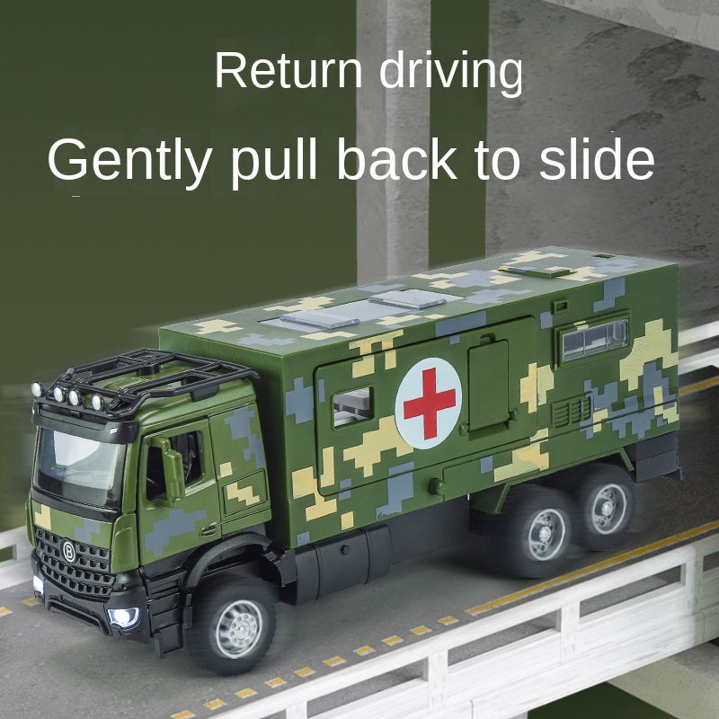 XHD 1:35 Scale Military Ambulance Die-Cast Alloy Model Toy with Red Cross Decals & Medical Equipment Simulation - Opening Doors, Sound & Light, Pull-Back Function - Military Vehicle Collection