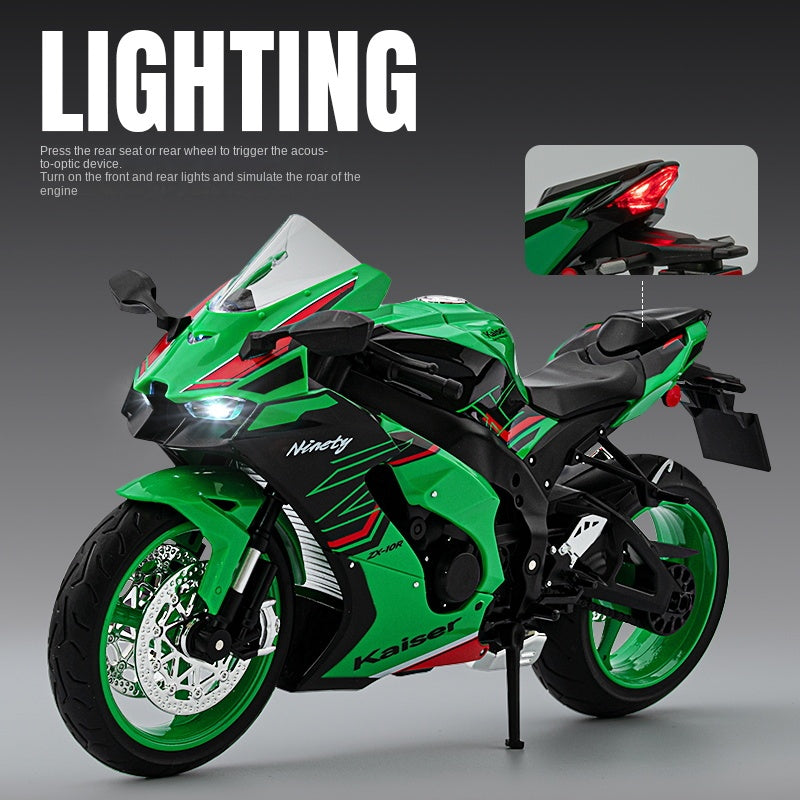 Jiaye 1:9 Die-Cast Alloy Model - Compatible with Kawasaki Ninja ZX-10R - Ultimate Superbike Replica with Realistic Sound & Light, Functional Steering & Front Suspension