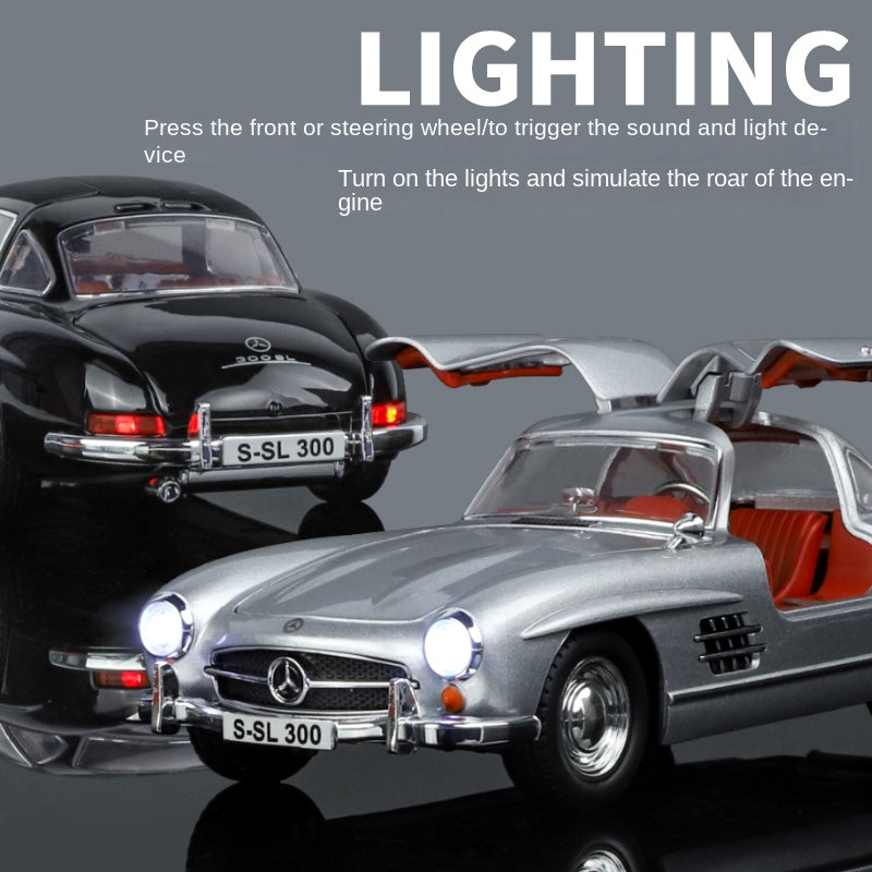 XHD 1:24 Die-Cast Alloy Model - Compatible with Mercedes-Benz 300SL Gullwing - Classic Icon with Opening Doors, Sound & Light, Pull-Back Action, Shock Absorption & Steering