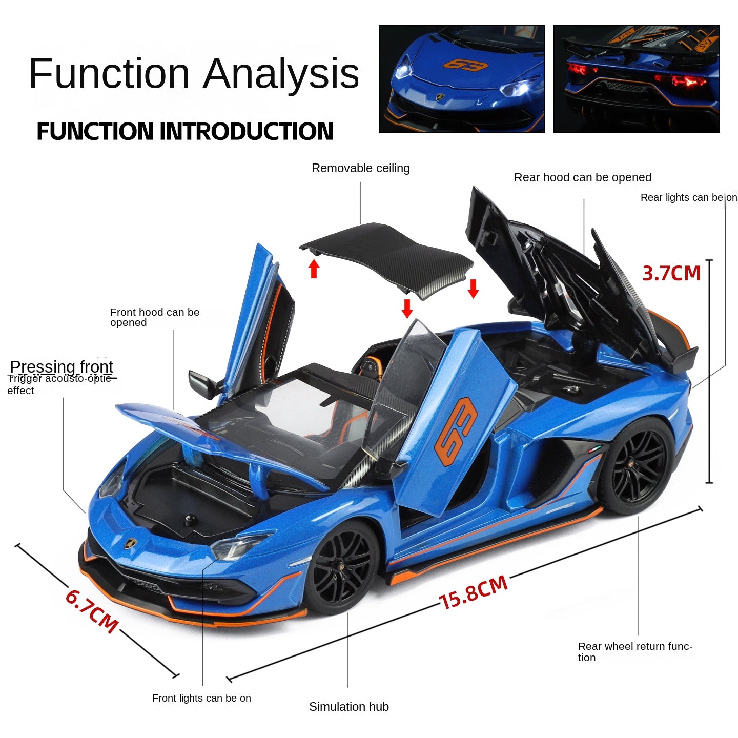 Black Mamba 1:32 Scale Licensed Lamborghini Aventador SVJ63 Die-Cast Alloy Model Toy - Removable Roof, Opening Doors, Sound & Light, Pull-Back Function - Limited Edition Supercar Collection