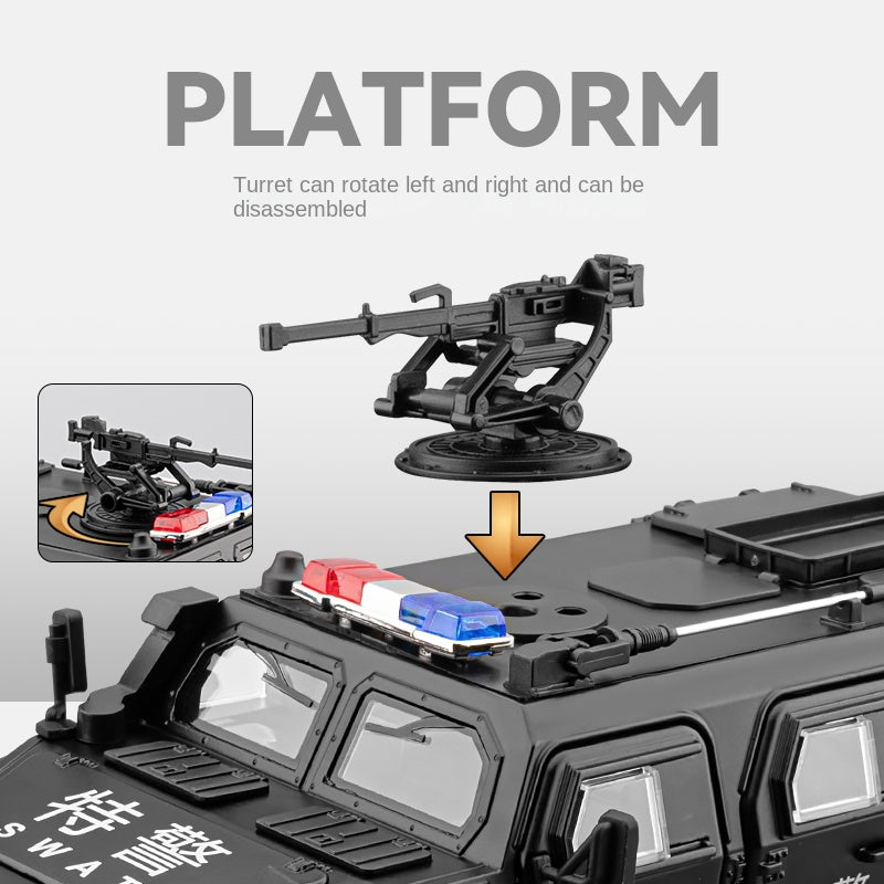 Chezhi 1:20 Die-Cast Alloy Police Car Model - Dongfeng Mengshi Style, with Extendable Winch, Opening Doors, Sound & Light, Pull-Back Action, Shock Absorption & Steering