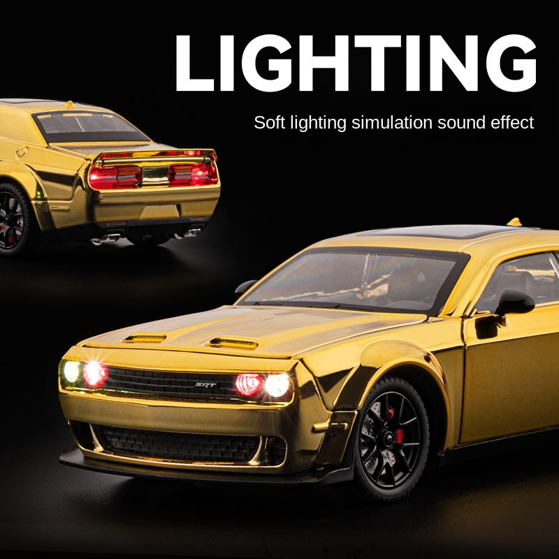 Chezhi 1:24 Chrome Edition Die-Cast Alloy Model - Compatible with Dodge Hellcat Muscle Car - Feature-Packed with Opening Doors, Realistic Sound & Light, Pull-Back Action, Shock Absorption, Steering & Horn