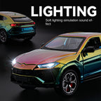 Chezhi 1:24 Scale Chrome Plated Die-Cast Alloy Model Toy Compatible with Lamborghini Urus - Opening Doors, Sound & Light, Pull-Back Function, Shock Absorption, Steering, Horn & Foldable Mirrors - Luxury SUV Collection