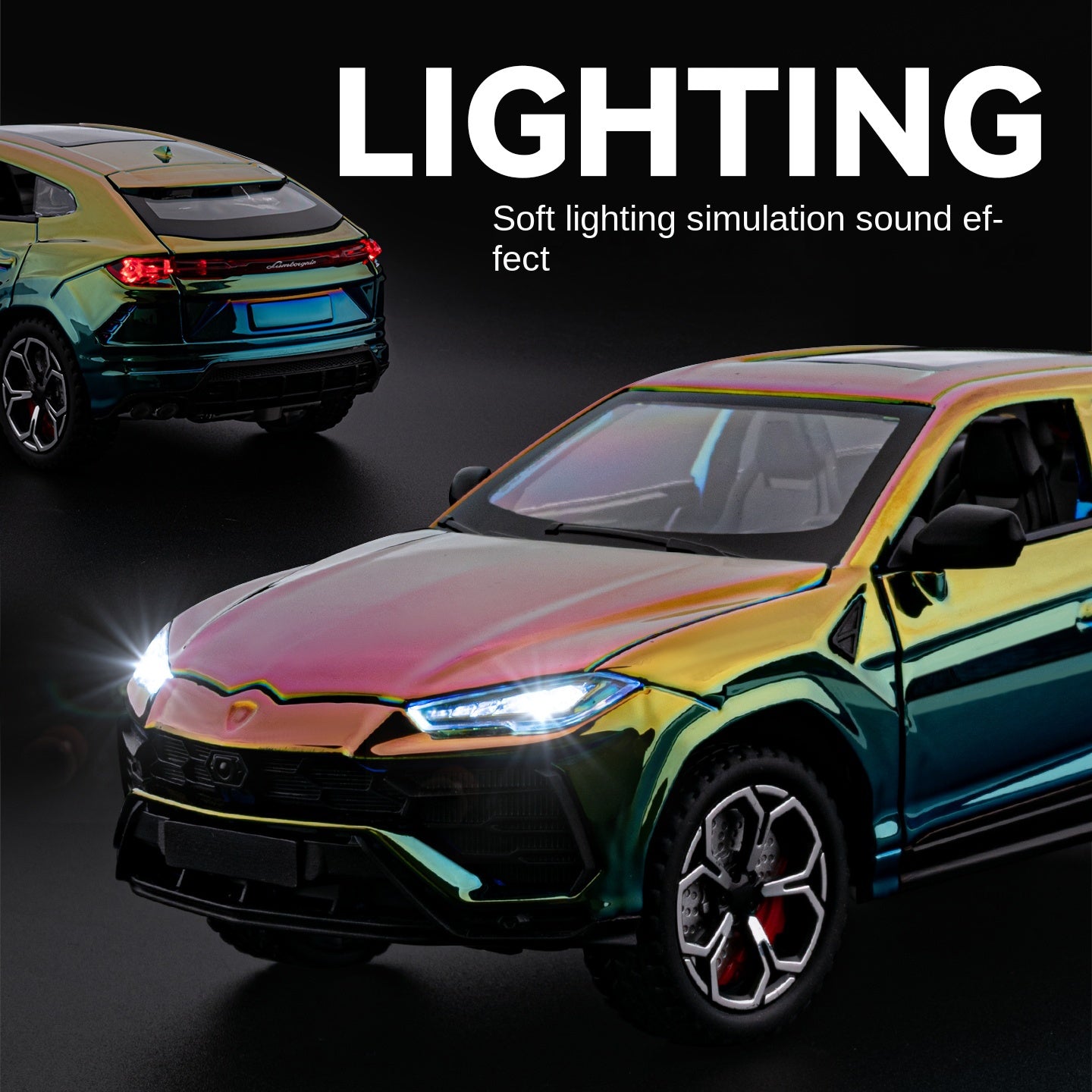 Chezhi 1:24 Scale Chrome Plated Die-Cast Alloy Model Toy Compatible with Lamborghini Urus - Opening Doors, Sound & Light, Pull-Back Function, Shock Absorption, Steering, Horn & Foldable Mirrors - Luxury SUV Collection