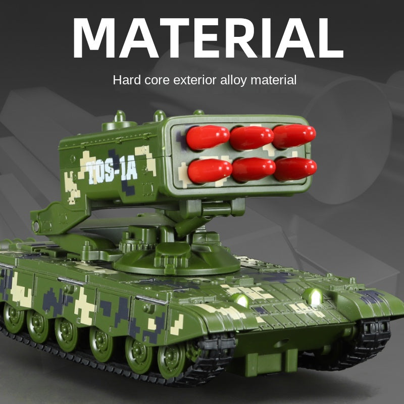 XHD 1:35 Scale TOS-1 Heavy Rocket Launcher Tank Die-Cast Alloy Battle Vehicle Model Toy - Smoke Effect, Ejectable Missiles, Sound & Light, Pull-Back Function - Military Vehicle Collection
