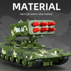 XHD 1:35 Scale TOS-1 Heavy Rocket Launcher Tank Die-Cast Alloy Battle Vehicle Model Toy - Smoke Effect, Ejectable Missiles, Sound & Light, Pull-Back Function - Military Vehicle Collection