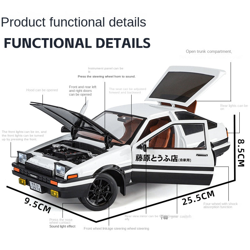 OK 1:18 Die-Cast Alloy Model - Compatible with Toyota Sprinter Trueno AE86 - Initial D Icon with Tofu Model, Pop-Up Headlights, Opening Doors, Sound & Light, Shock Absorption, Interactive Steering Wheel, Adjustable Seats & Foldable Mirrors