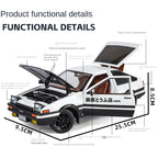 OK 1:18 Die-Cast Alloy Model - Compatible with Toyota Sprinter Trueno AE86 - Initial D Icon with Tofu Model, Pop-Up Headlights, Opening Doors, Sound & Light, Shock Absorption, Interactive Steering Wheel, Adjustable Seats & Foldable Mirrors