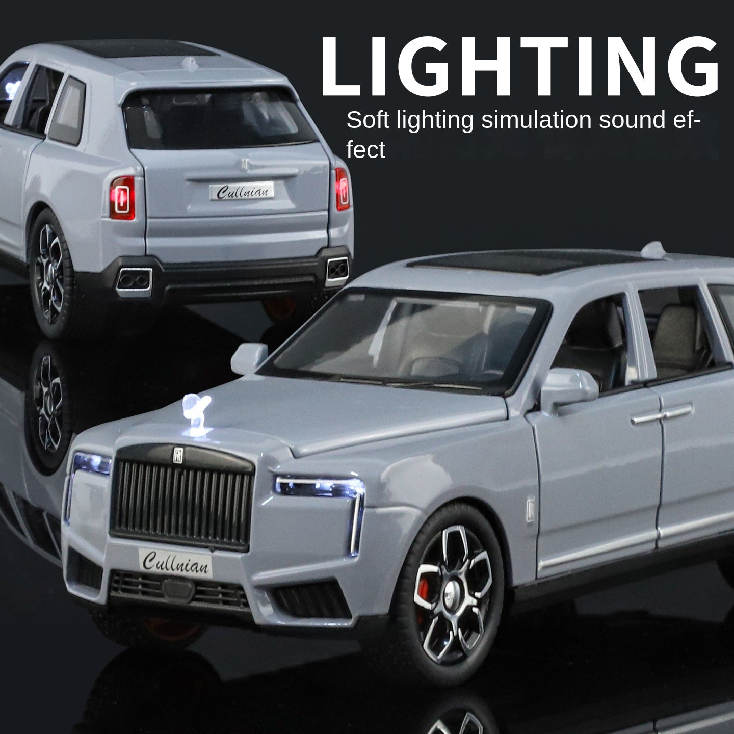 Juguete modelo Jinglifang de aleación fundida a presión a escala 1:32 compatible con Rolls-Royce Cullinan. Puertas que se abren, sonido e iluminación, función de retroceso con paraguas. Colección SUV de lujo.
