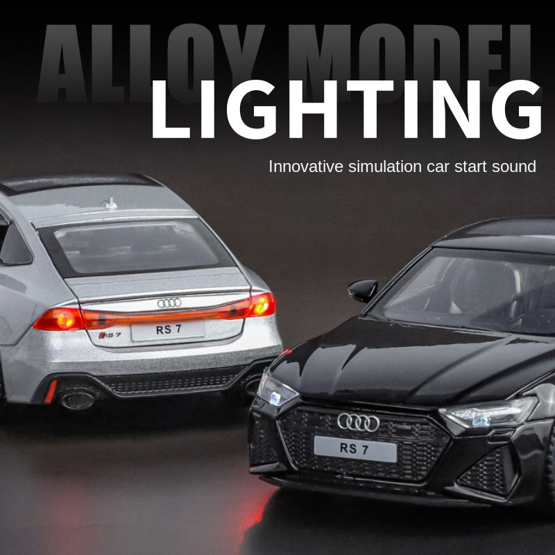 Haochi 1:32 Licensed Audi RS7 Die-Cast Alloy Model - Official High-Performance Sedan with Opening Doors, Realistic Sound & Light, Pull-Back Action, Shock Absorption, Steering & Adjustable Rear Wing
