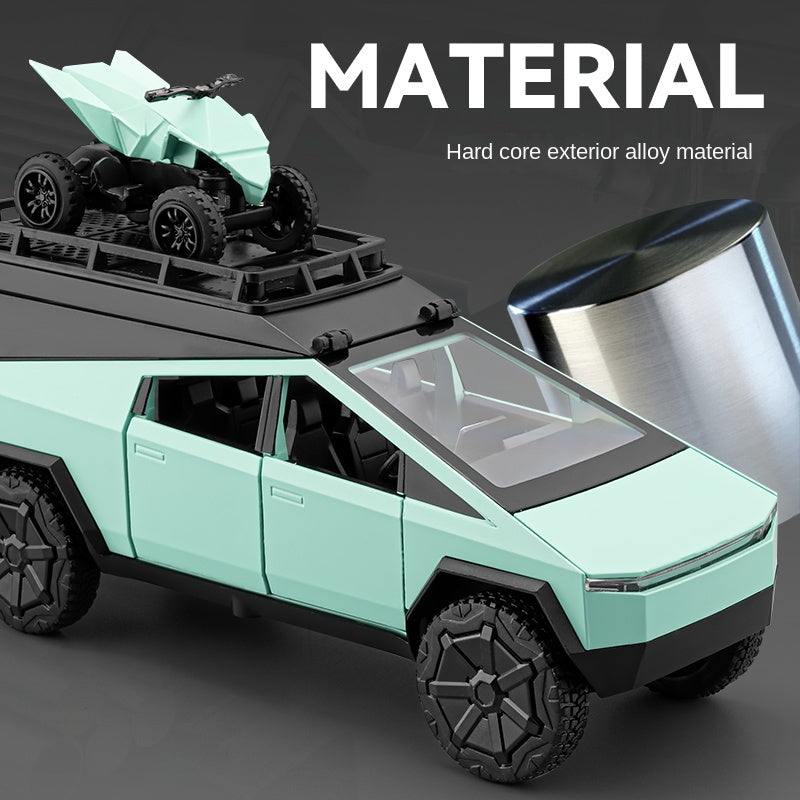Chezhi 1:32 Die-Cast Alloy Model - Compatible with  Tesla Cybertruck Camping RV with Mini Motorcycle, Opening Doors, Sound & Light, Pull-Back Action & Shock Absorption