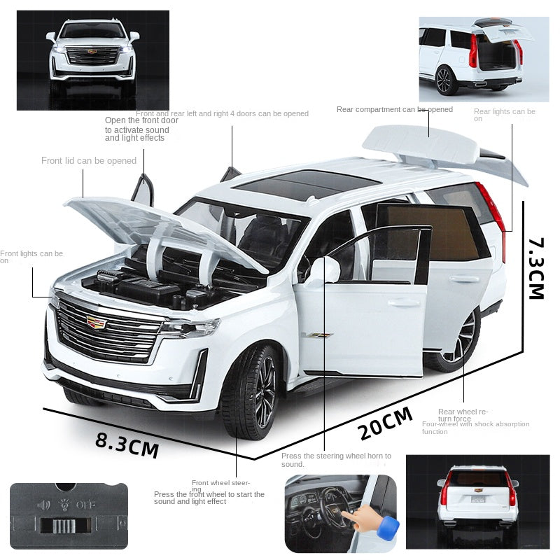 OK 1:24 Die-Cast Alloy Model - Compatible with Cadillac Escalade - Full-Size Luxury SUV with Opening Doors, Sound & Light, Pull-Back Action, Shock Absorption, Steering & Horn