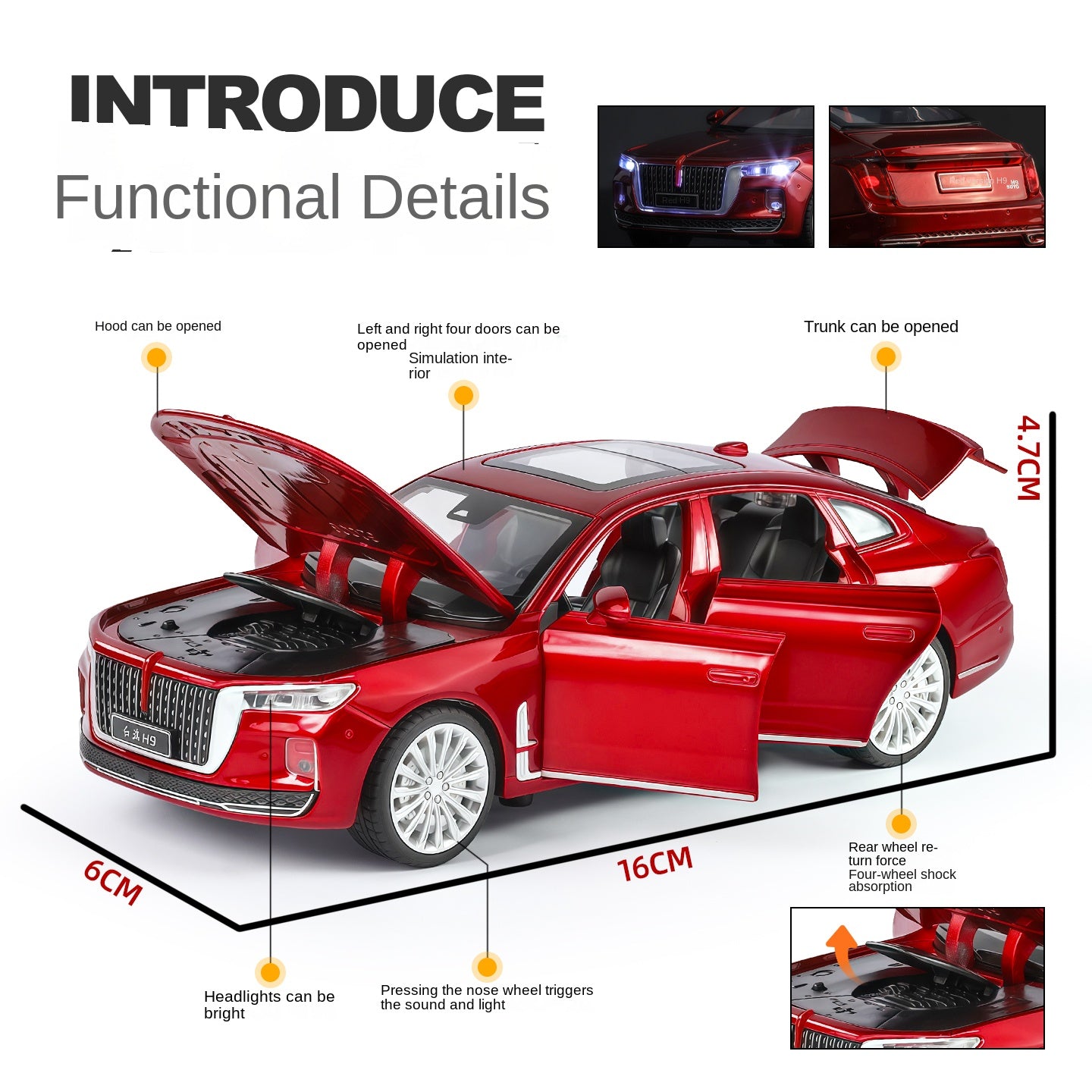 OK 1:32 Scale Die-Cast Alloy Model Toy Compatible with Hongqi H9 - Opening Doors, Sound & Light, Pull-Back Function & Shock Absorption - Luxury Sedan Collection