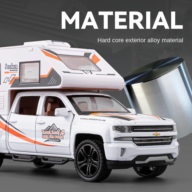 Chezhi 1:32 Scale Die-Cast Alloy Model Toy Compatible with Chevrolet Off-Road Camper - Opening Doors, Sound & Light, Pull-Back Function - Adventure Vehicle Collection
