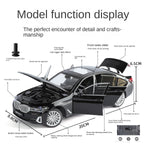 Black Mamba 1:24 Scale Licensed BMW 530Li Die-Cast Alloy Model Toy - Opening Doors, Sound & Light, Pull-Back Function, Shock Absorption, Steering, Horn & Adjustable Seats - Luxury Sedan Collection