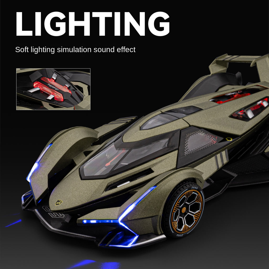 Modelo de juguete Chezhi a escala 1:24 de aleación fundida a presión compatible con Lamborghini V12 Vision Gran Turismo: puertas que se abren, sonido e iluminación, función de retroceso. Colección de prototipos.