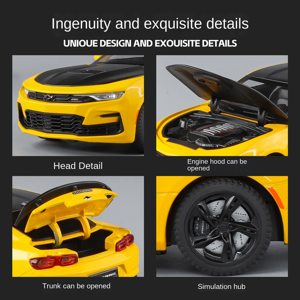 Black Mamba 1:24 Scale Licensed Chevrolet Camaro Die-Cast Alloy Model Toy - Opening Doors, Sound & Light, Pull-Back Function, Shock Absorption, Steering, Horn & Adjustable Seats - Muscle Car Collection
