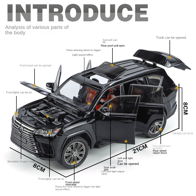 Chimei 1:24 Scale Die-Cast Alloy Model Toy Compatible with Lexus LX600 - Openable Sunroof, Adjustable Seats, Opening Doors, Sound & Light, Pull-Back Function, Shock Absorption, Steering & Horn - Luxury SUV Collection