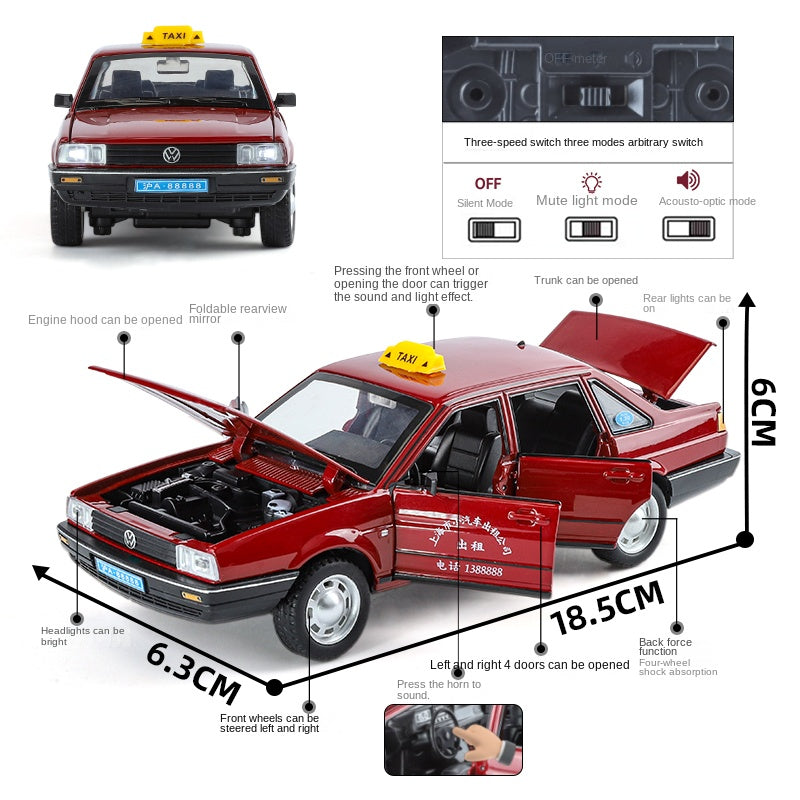 XHD 1:24 Scale Die-Cast Alloy Model Toy Compatible with Santana - Police / Driving School / Taxi Designs, Opening Doors, Sound & Light, Pull-Back Function, Shock Absorption & Steering - Multi-Role Vehicle Collection